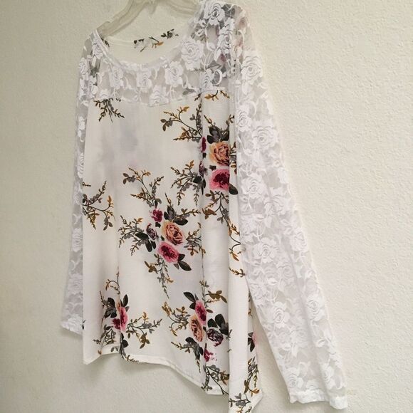 Boho Rose lace sleeve floral print tunic blouse XXL - Picture 2 of 6